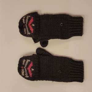 AEO knit charcoal and pink convertible mittens